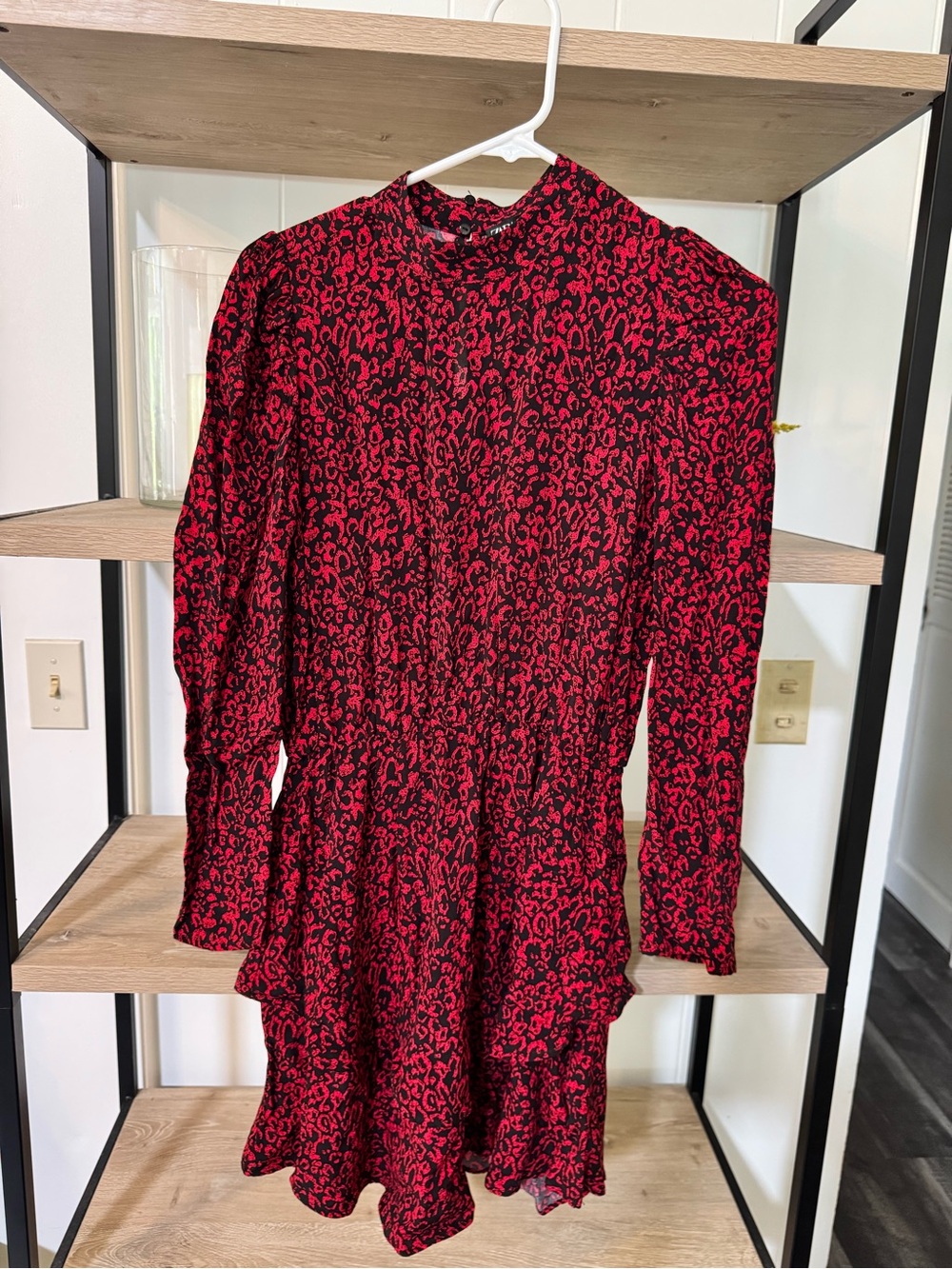 Zara Red and Black Long Sleeve Printed Mini Dress
